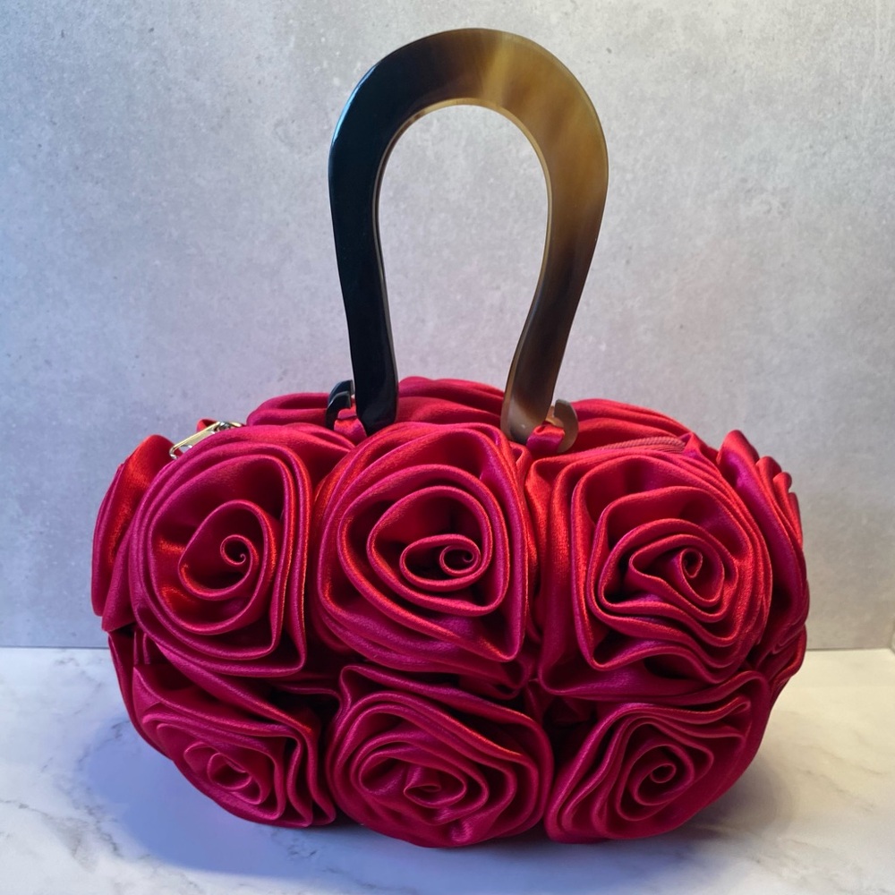 👛Hot Pink Satin Roses Evening Bag